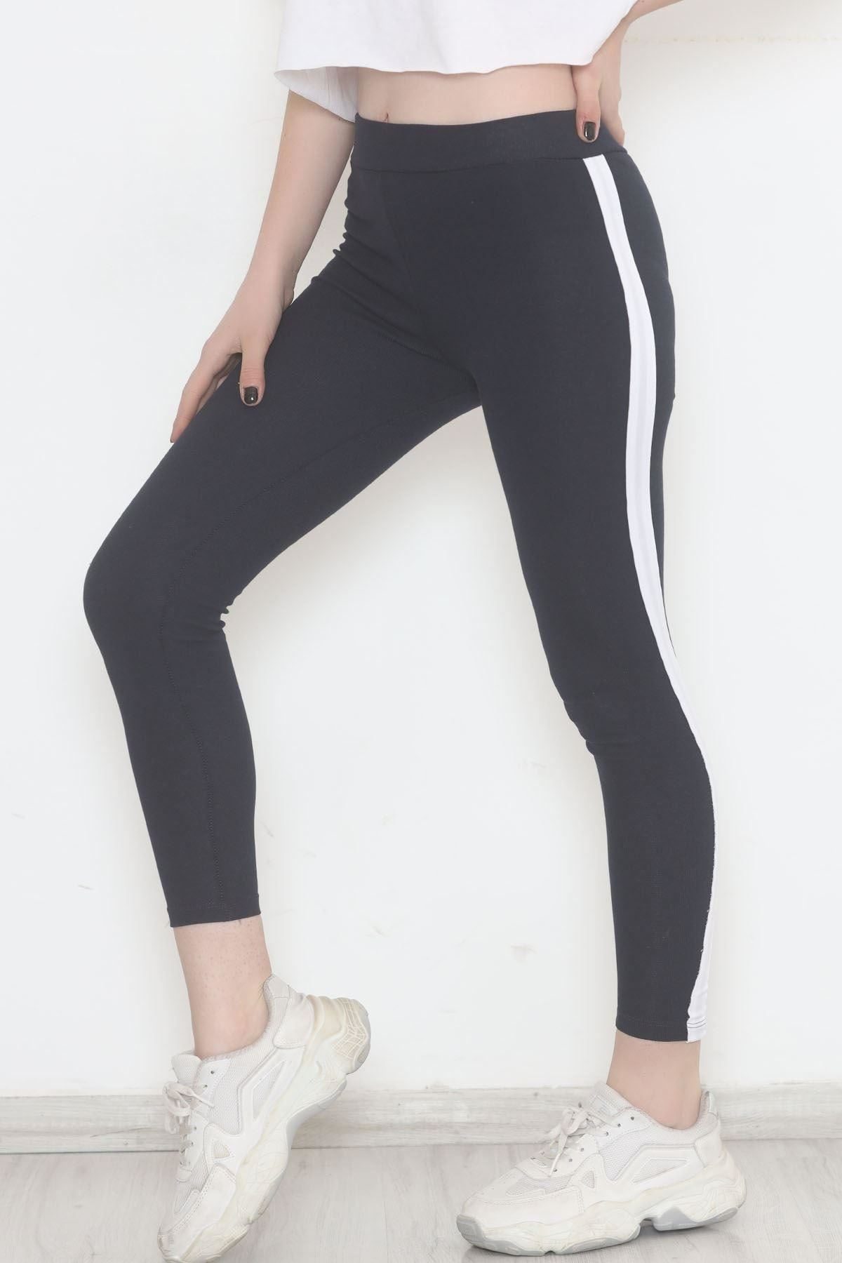 Single Stripe Ribbed Leggings Navy White