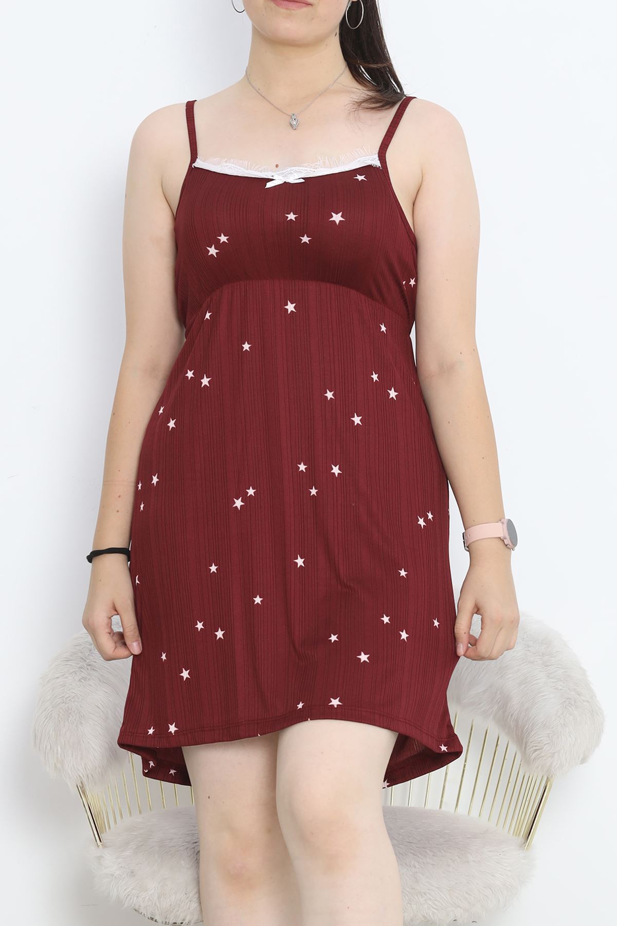 Printed Pegasus String Dress Dark Red