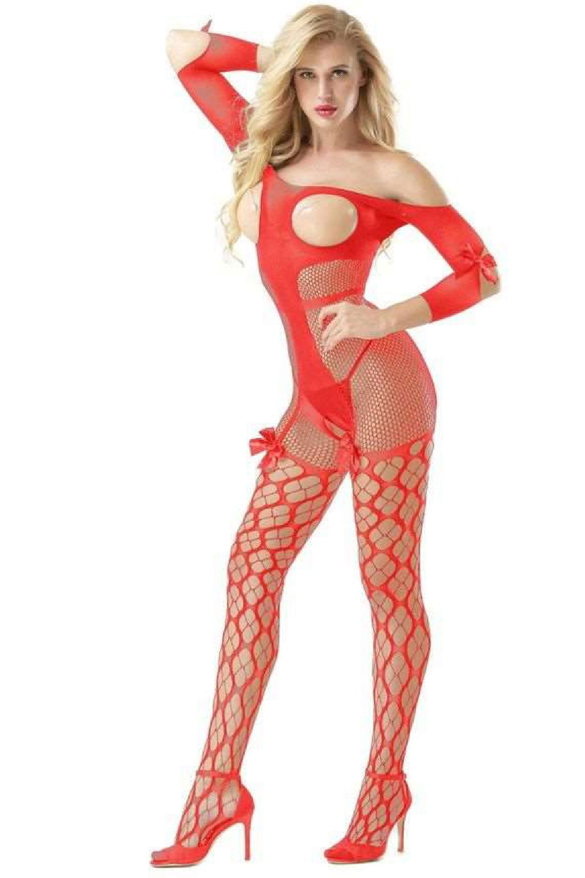 Women's Babydoll Fancy Dress Body Socks D30010 Red