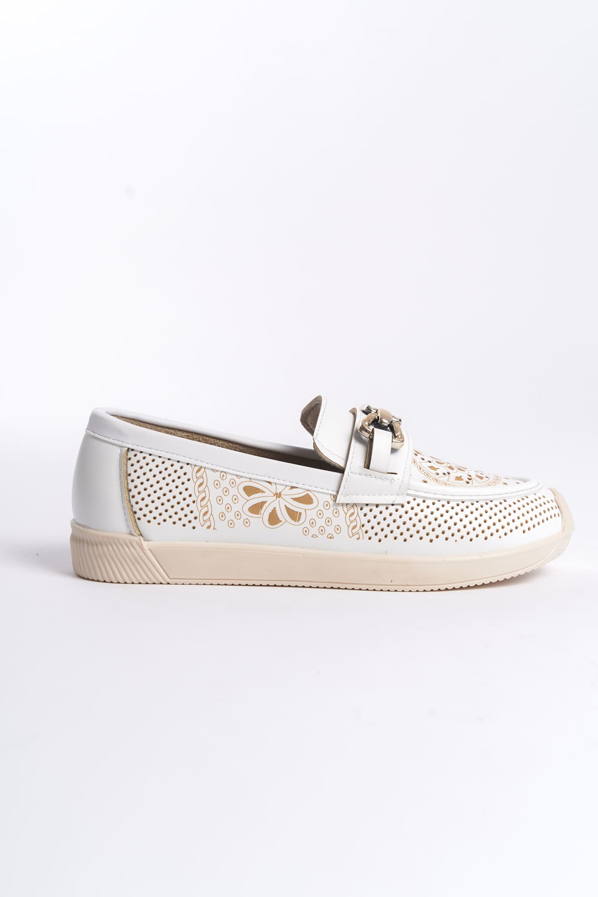 CLZ948 Lace-Up Orthopedic Comfortable Sole Floral Patterned Babet Shoes KT White