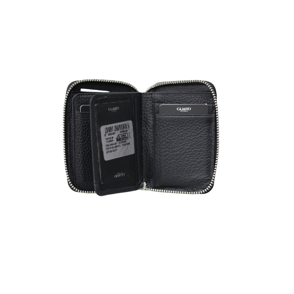 Black Leather Mini Wallet with Zipper