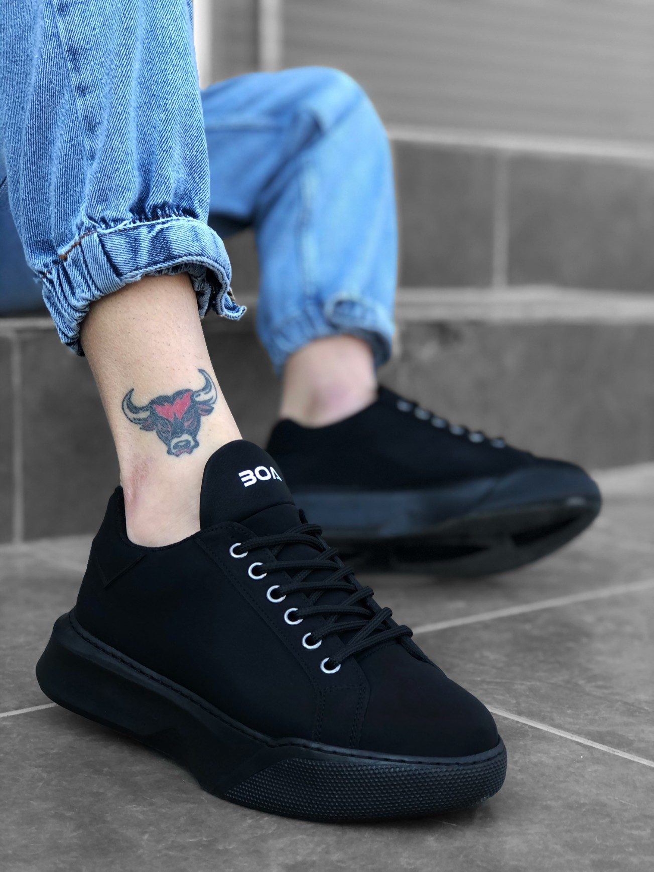 Lace-up Men's High Sole Black Sneakers