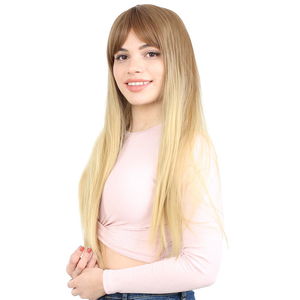 Kanekalon Fiber Synthetic Long Straight Bangs Wig / Auburn / Yellow Ombré