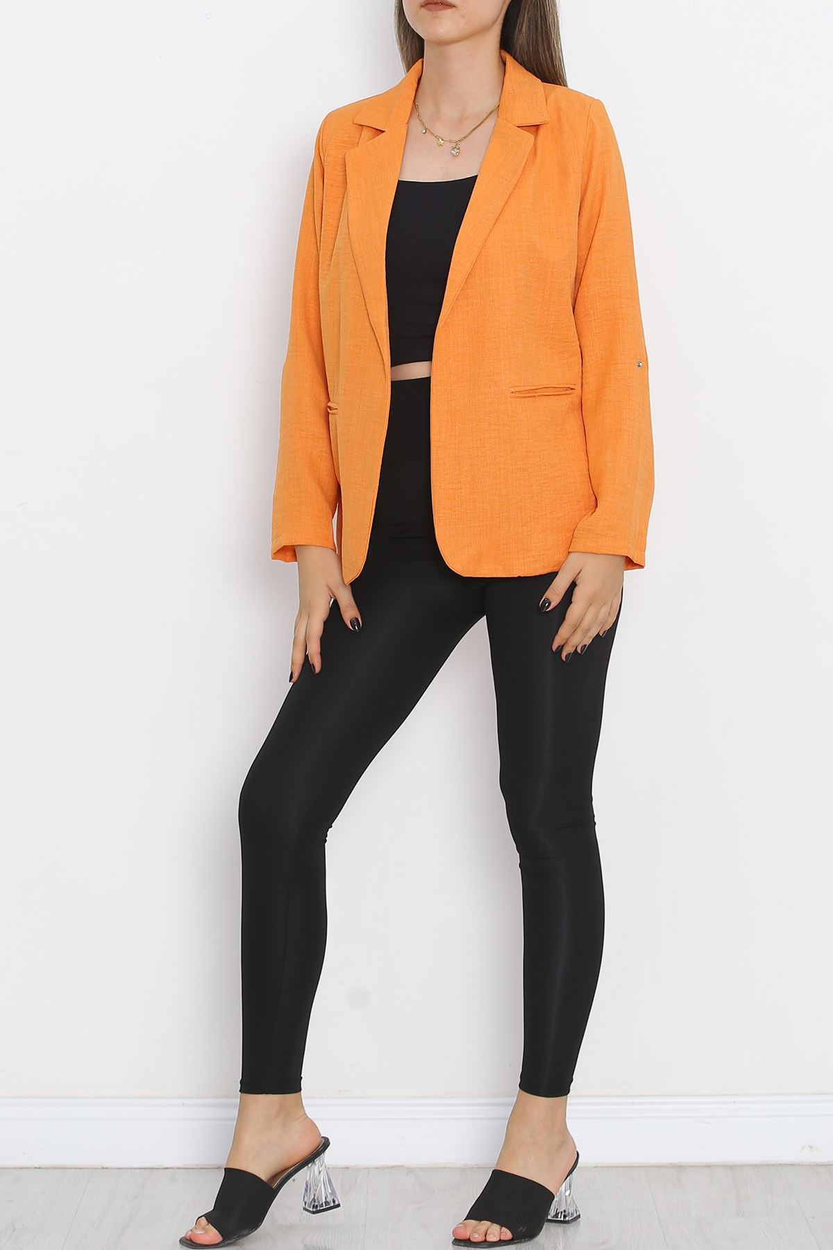 Spring Jacket with Sleeve Buttons Orange