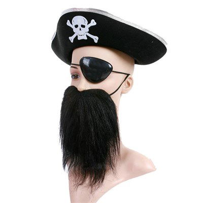 Silver Color Pirate Hat Beard and Eye Patch Child Size