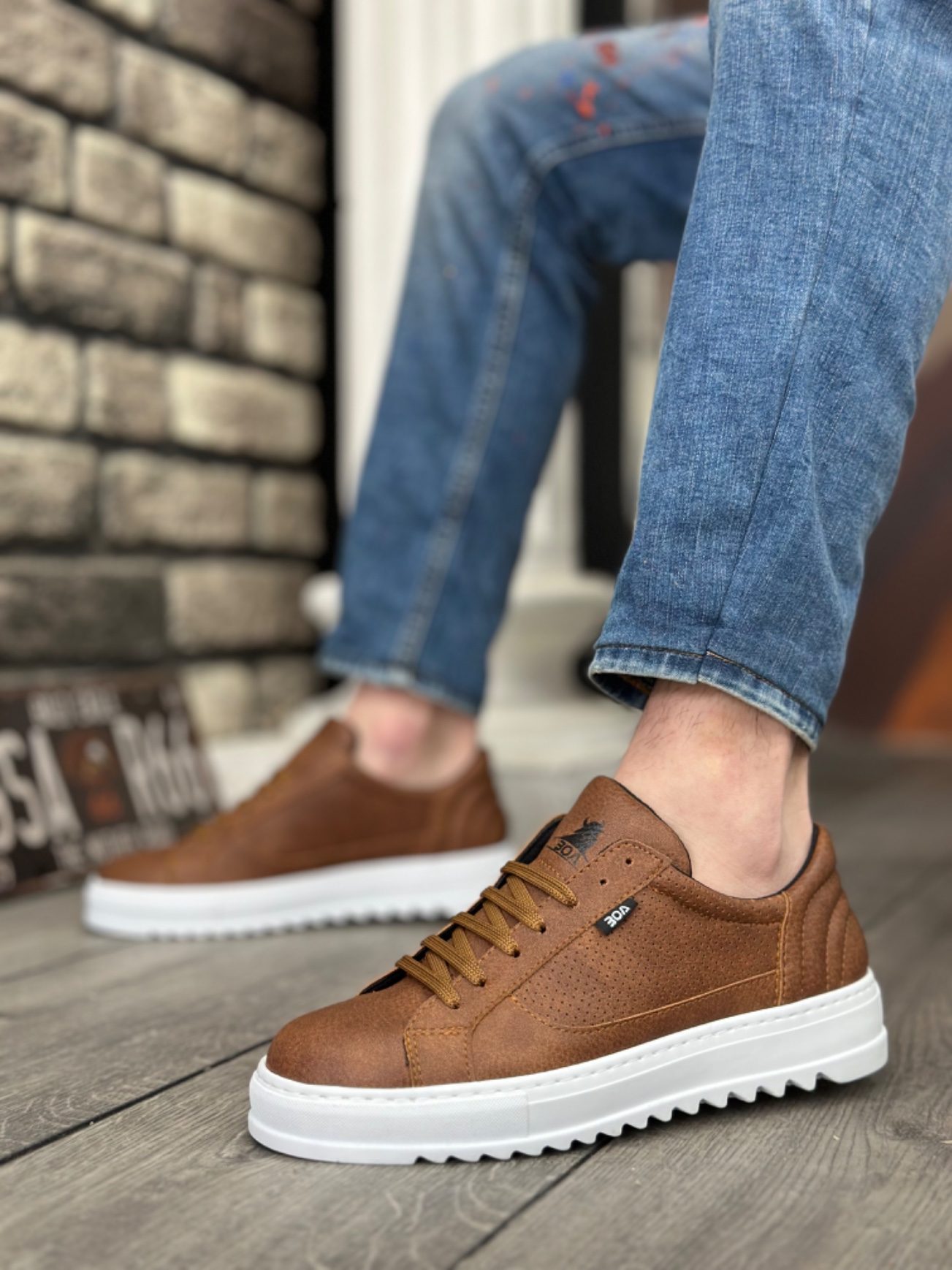 Thick Serrated High Sole Taba Lace-Up Sneakers For Men