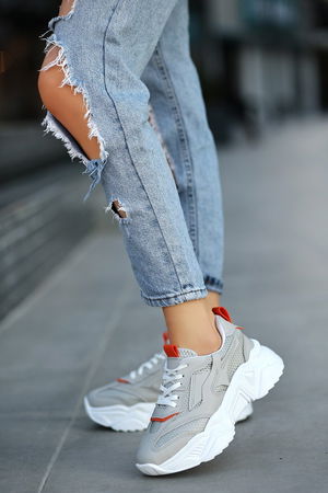 Gray Skin Lace-Up Sneakers