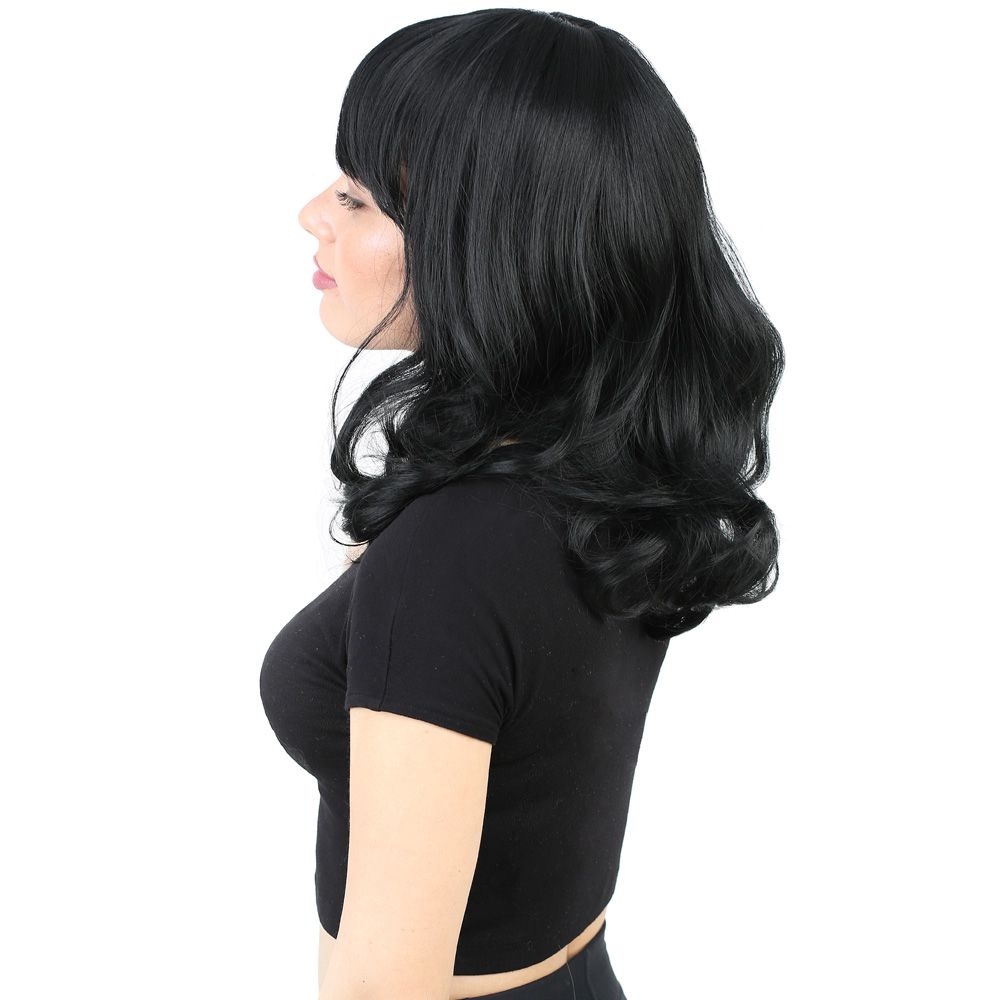 Medium Length Kanekalon Fiber Synthetic Wig with Wavy Special Bangs / Black