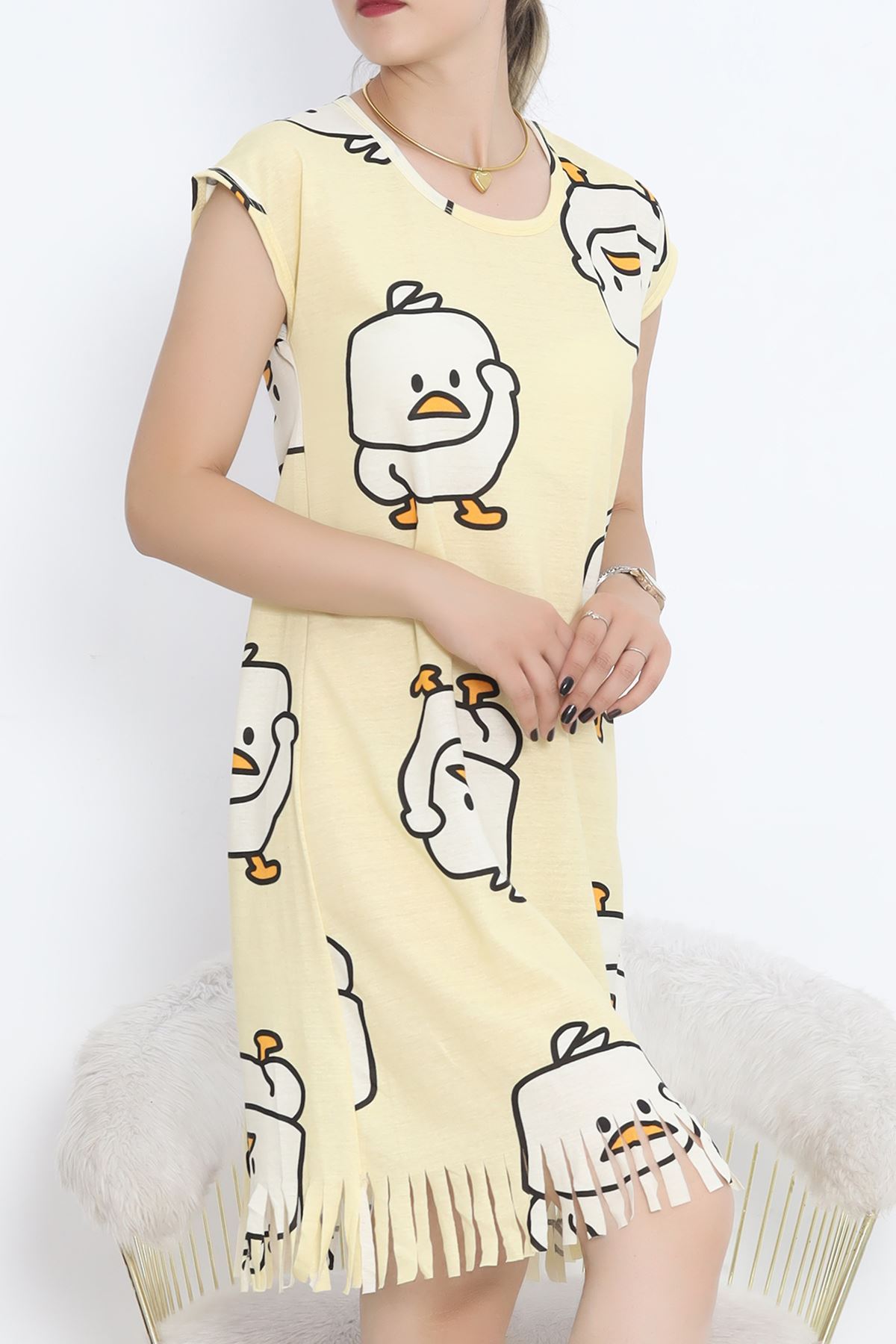 Printed Rotation Tassel Dress Light Yellow