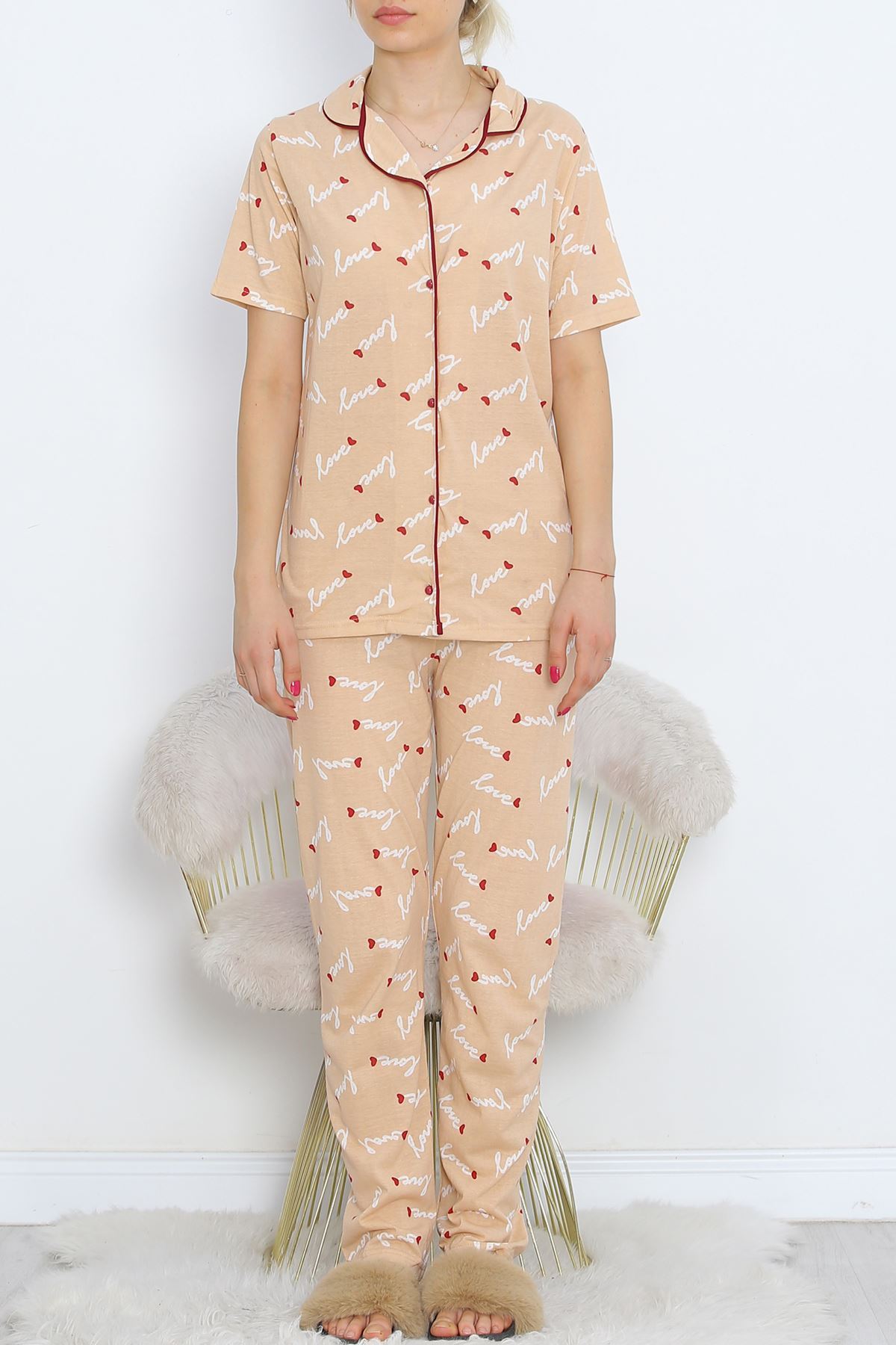 Buttoned Pajama Set Sütlükahve