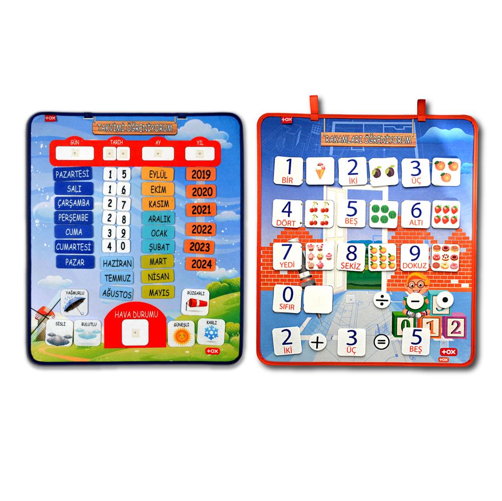 2 Set - 80 Pieces Learning Numbers and Calendar Felt Velcro Wall Boards , Educational Toys