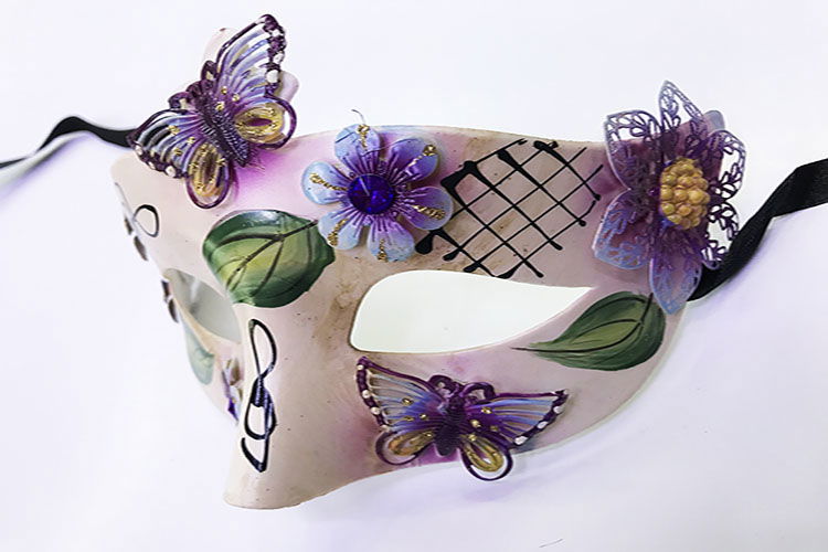 Leaf Modeled Butterfly Embroidered Christmas Party Mask Purple Color