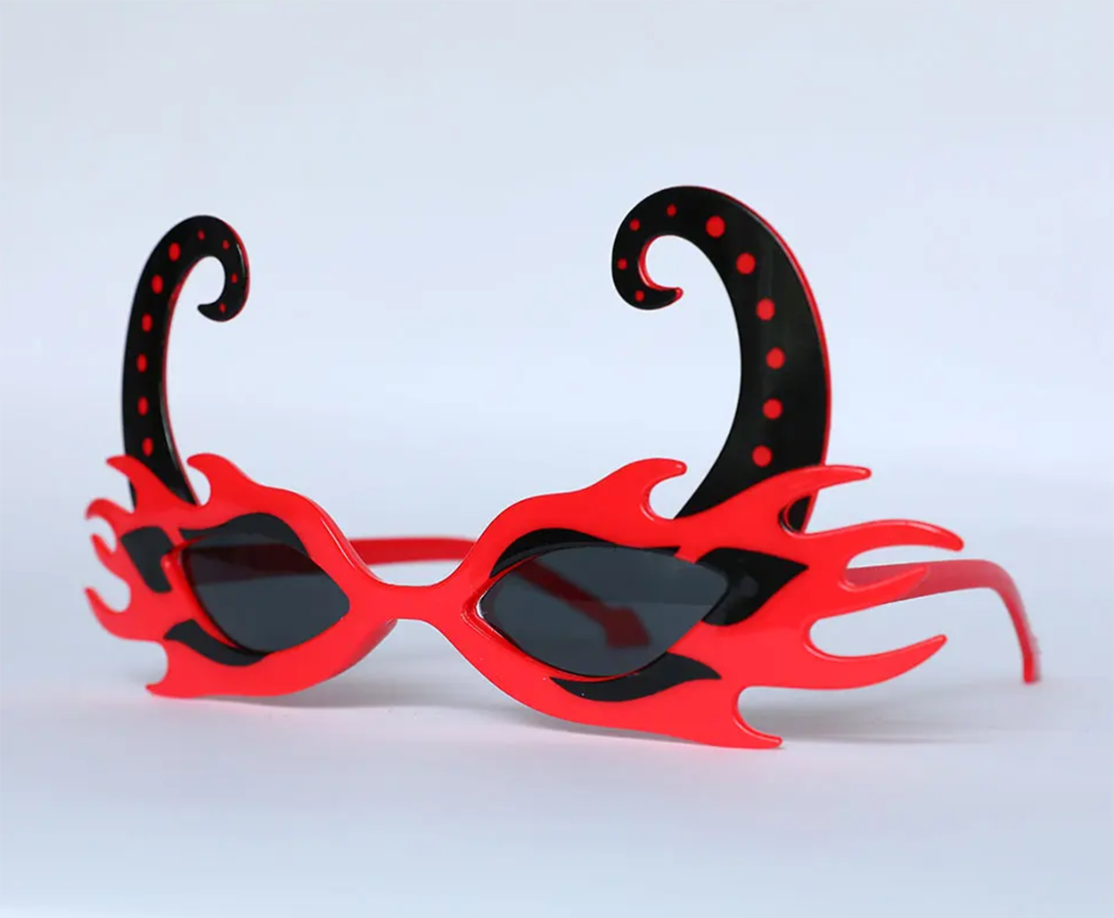 Red Color Flaming Party Goggles 21x10 cm with Black Horns