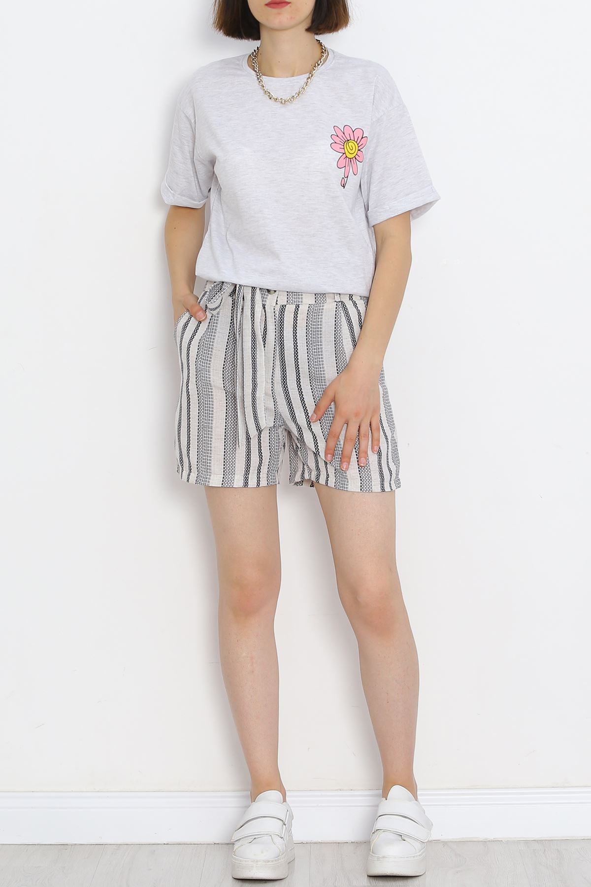 Belted Linen Shorts Stone Black