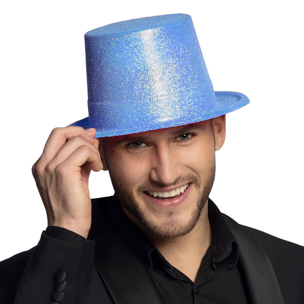 Fluorescent Blue Color Silvery Long Trilby Bowler Hat 12 cm