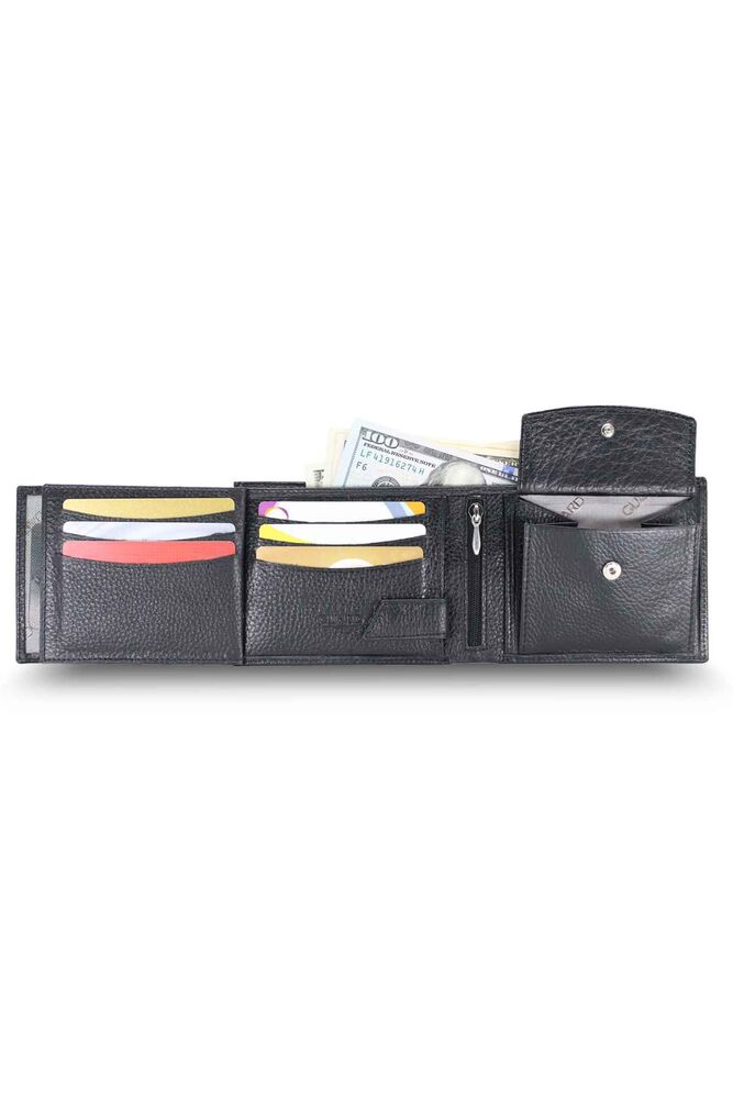 Black Leather Men's Wallet with Coin Compartment