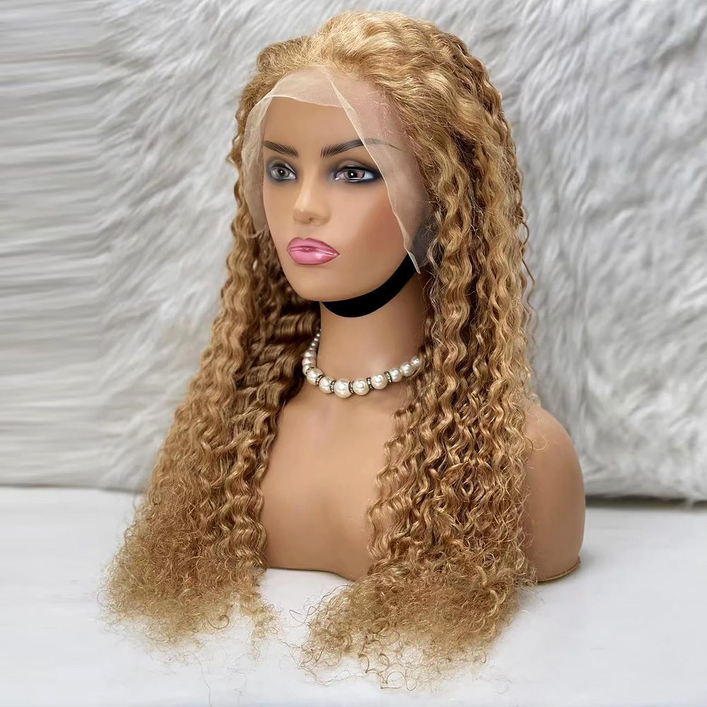 Afro Wave Front Lace Real Hair Tulle Wig / Golden Caramel / 70/75cm