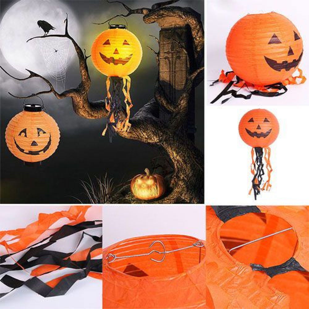 Pumpkin Paper Japanese Led Ornament - Pumpkin Decor Round Lantern Ornament 25 cm