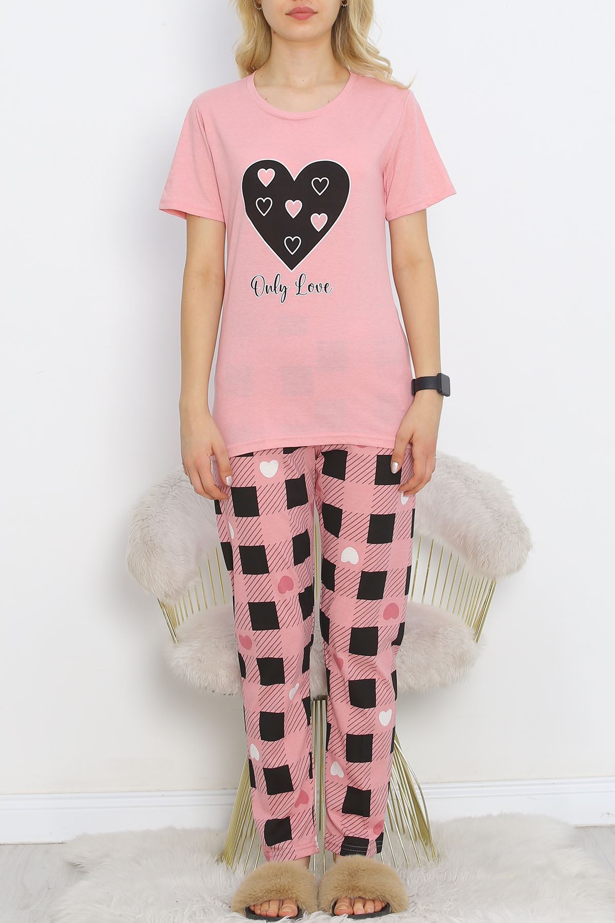 Patterned Pajama Set Powder Black