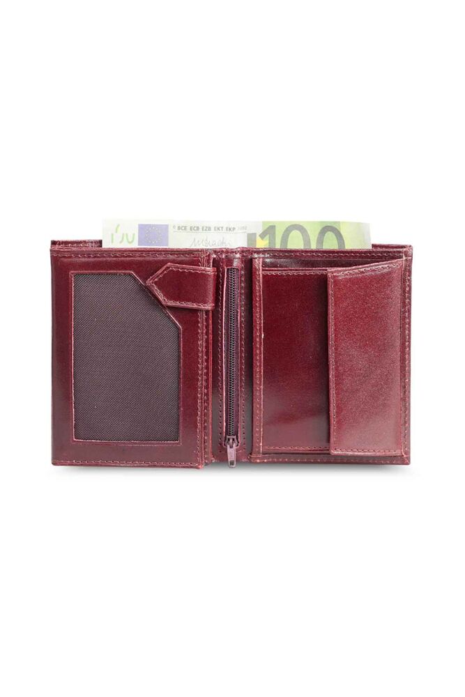 Özder Multi-Compartment Vertical Burgundy Leather Men's Wallet