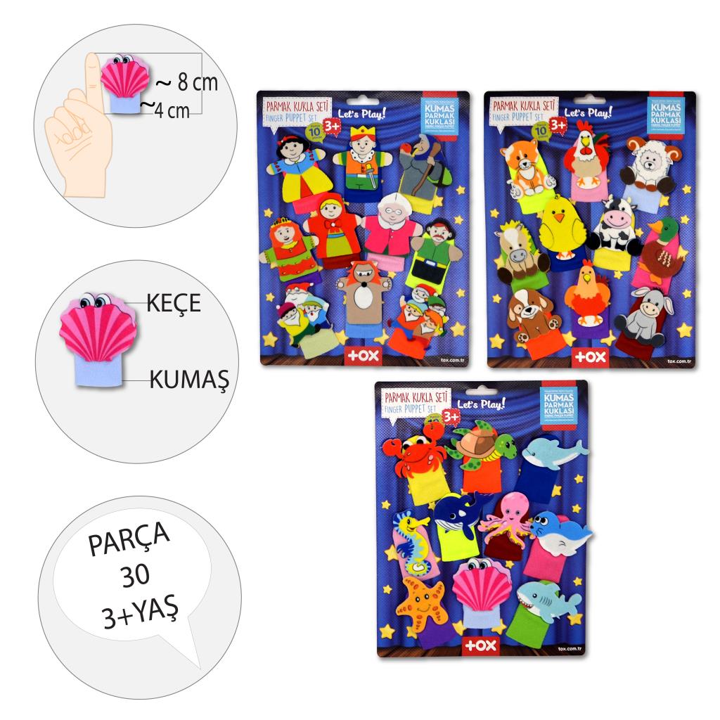 3 Sets - 30 Pieces Fairy Tale Heroes, Sea Creatures and Farm Animals Finger Puppets