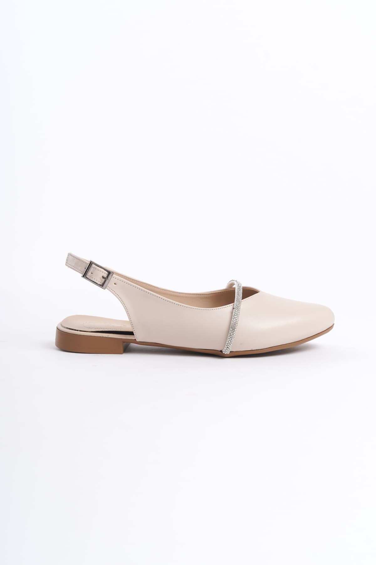 CLZ948 Buckle Orthopedic Comfortable Sole Stone Detailed Women's Babet Shoes KT Cream