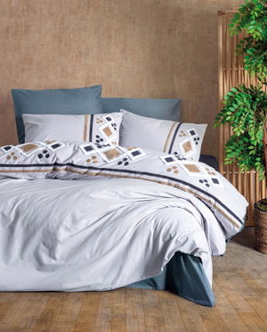 Puff Embroidered Ranforce Double Duvet Cover Set Stesso Blue