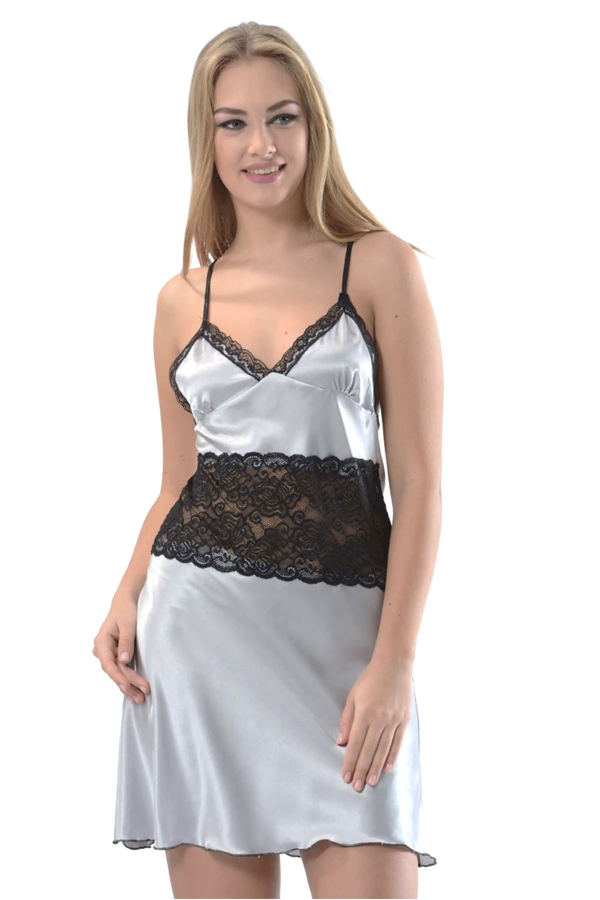 Gray Lace Satin Nightgown