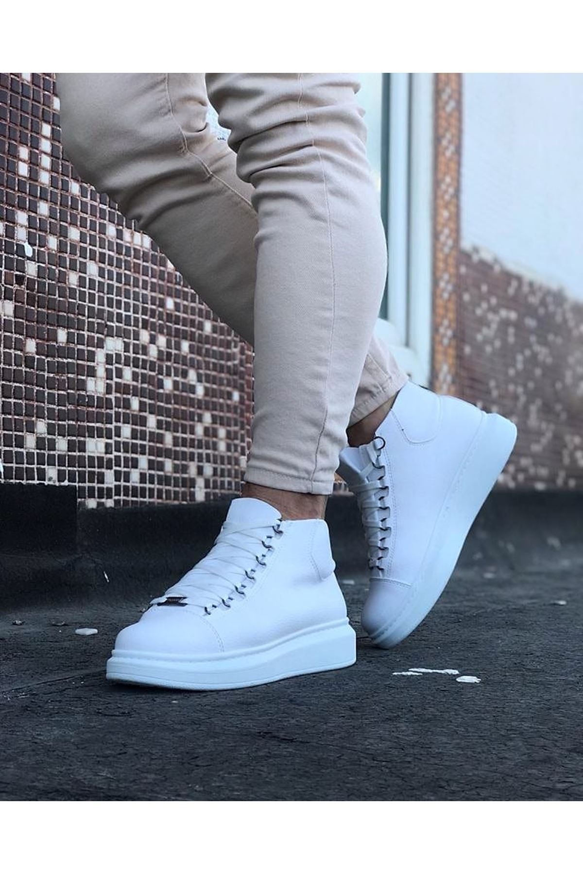 White Lace-up Sneakers Ankle Boots