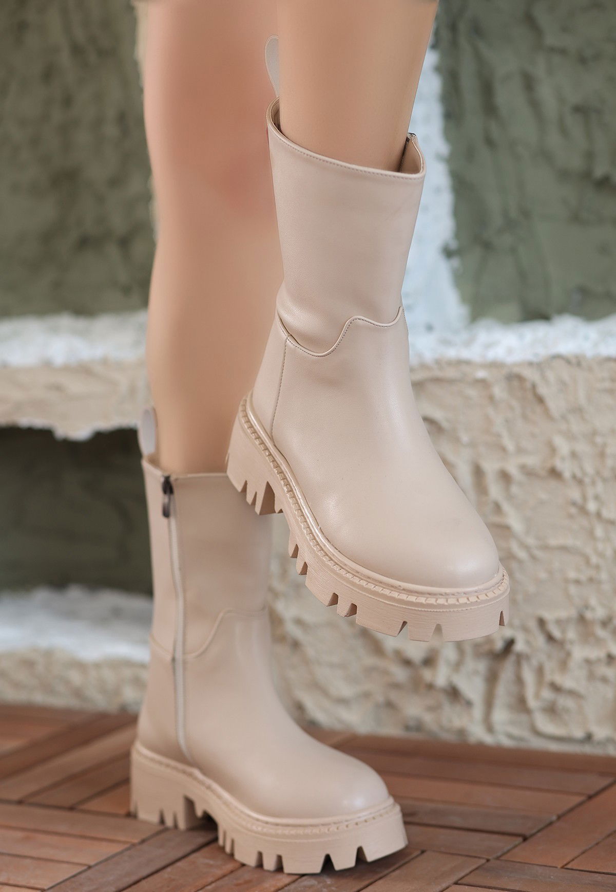 Nude Skin Heeled Boots