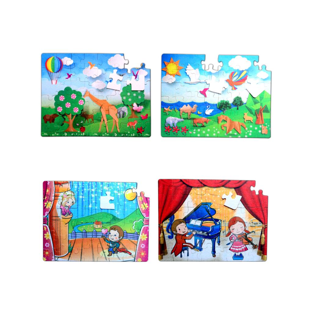 4 Set - 96 Piece Origami and Scene 5+ Felt Jigsaw Puzzle - 5 Years Puzzle