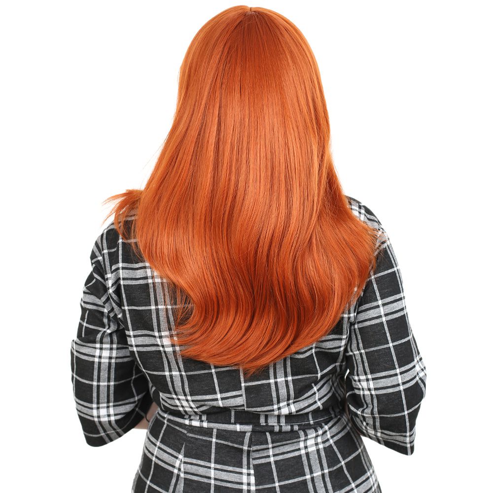 Medium Length Kanekalon Fiber Synthetic Wig with Straight Custom Bangs / Copper