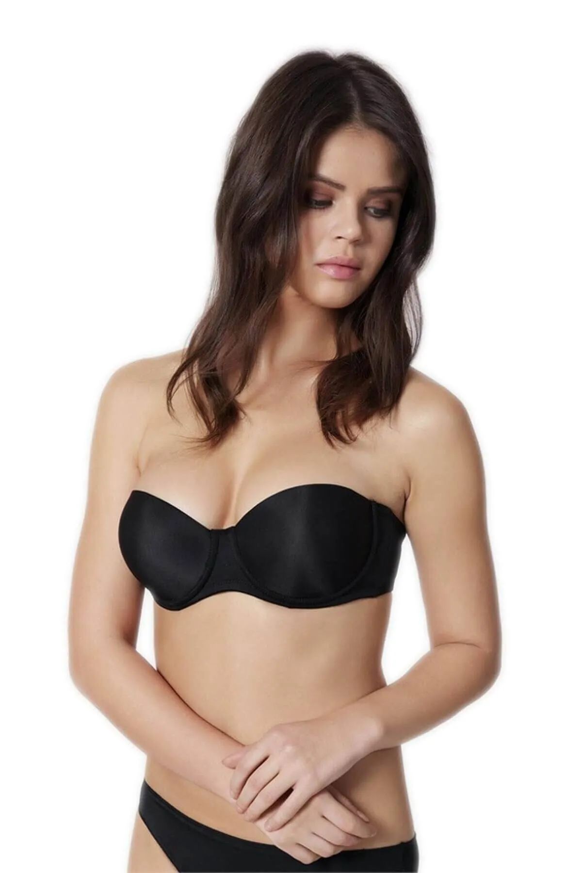 Women's Black Basic Padded Cup Strapless Back Transparent Bra 2850