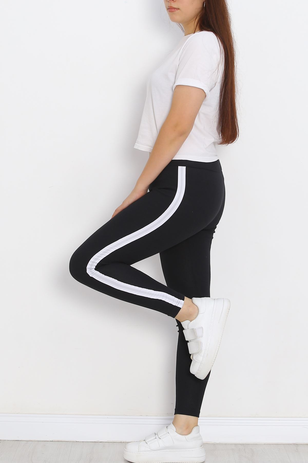 Battal Size Striped Leggings Black and White