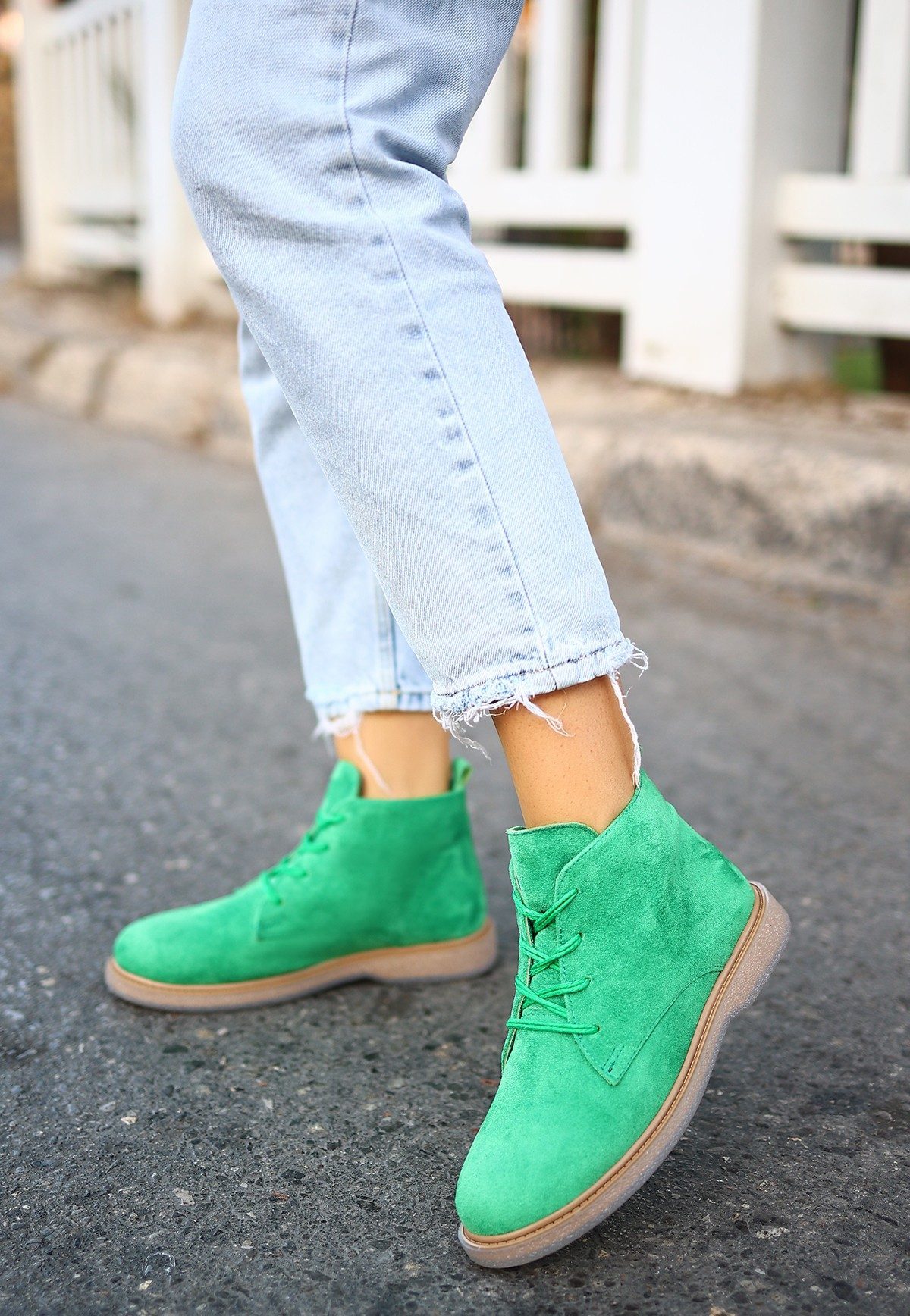 Green Suede Lace-up Boots