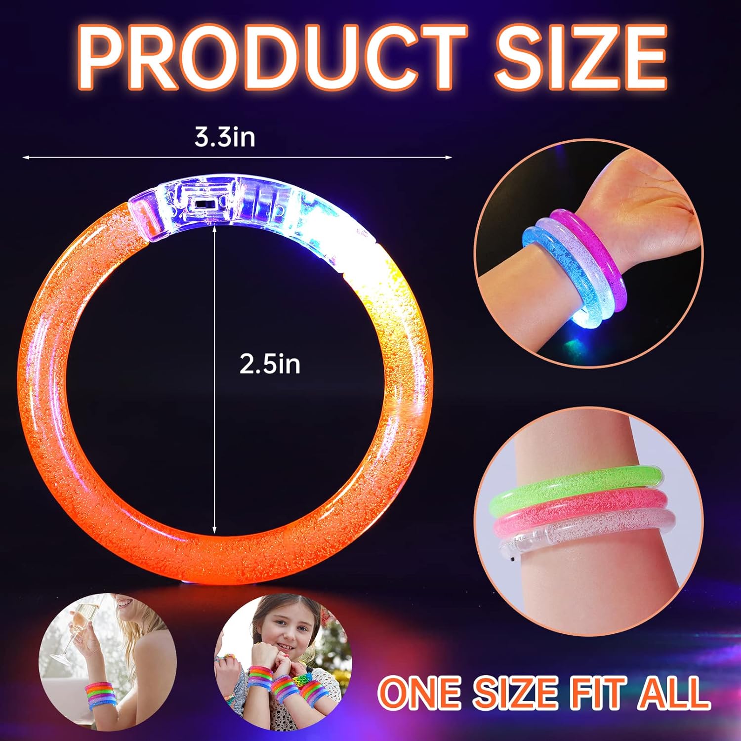 Led Lighted Battery Powered Luminous Colorful Bracelet Luminous Bracelet Mixed Color 1 Piece