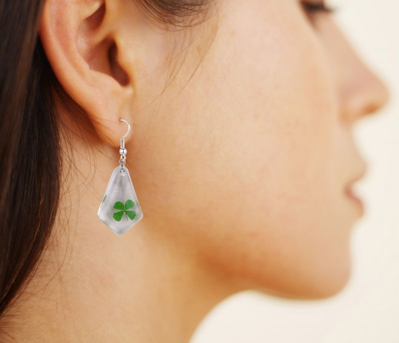 Earrings - Four Leaf Clover (Real Clover)