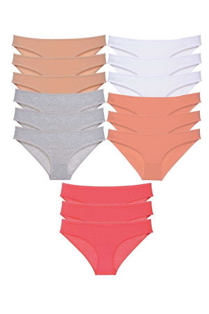 15pcs Super Eco Set Lycra Women Slip Panties Skin Gray White Powder Fuchsia