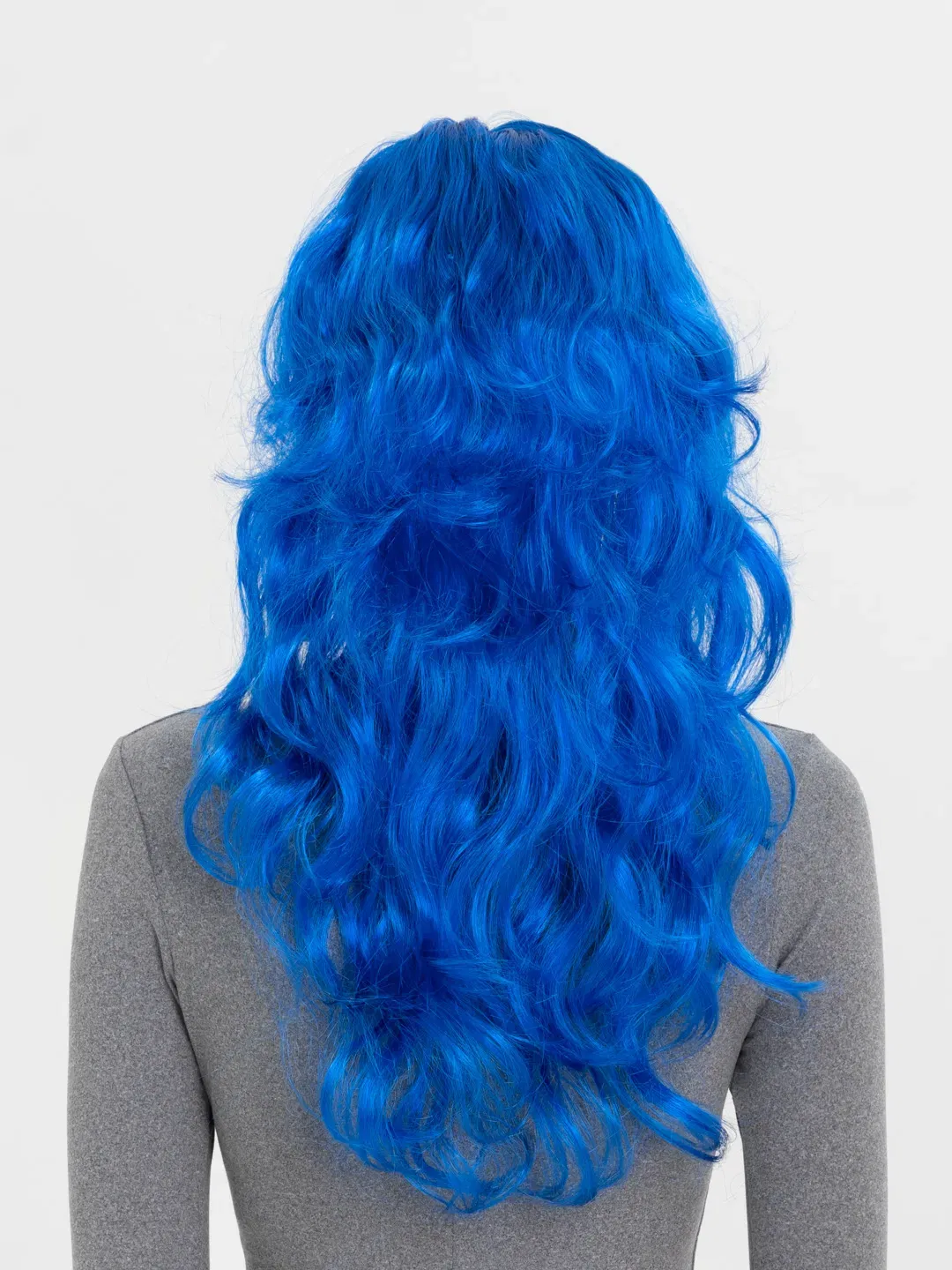 Blue Color Long Wavy Party Wig