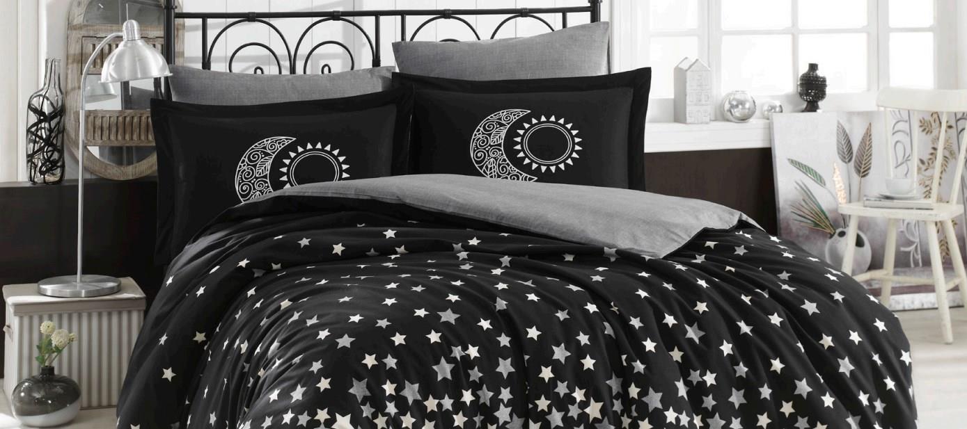 Double Poplin Duvet Cover Stars Black