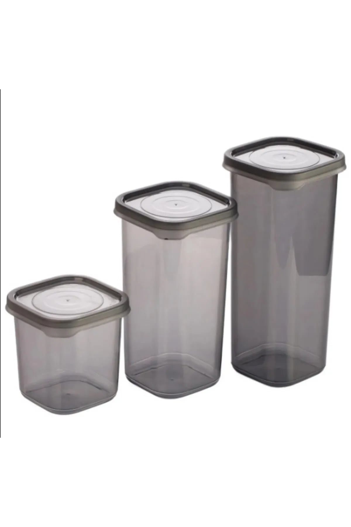 3Pcs 3 Sizes Black Translucent Plastic Jar Storage Container Square Model With Lid