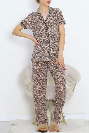 Polyviscose Interlock Short Sleeve Pajama Set Leopard