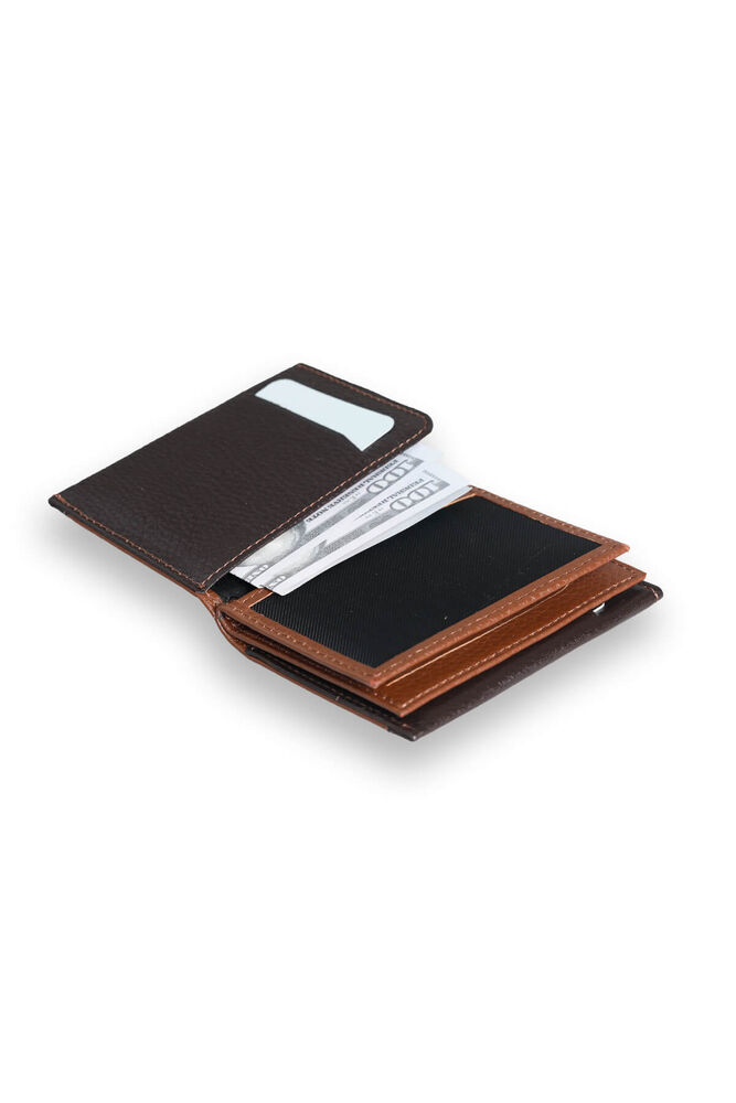 Taba - Brown Genuine Leather Card Holder with Dual Color Compartments