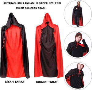 Reversible Black Red Hooded Cape 110 cm Adult