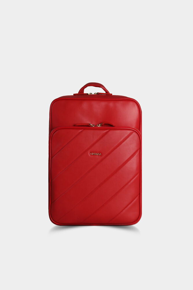 Red Horizontal Stitched Leather Backpack