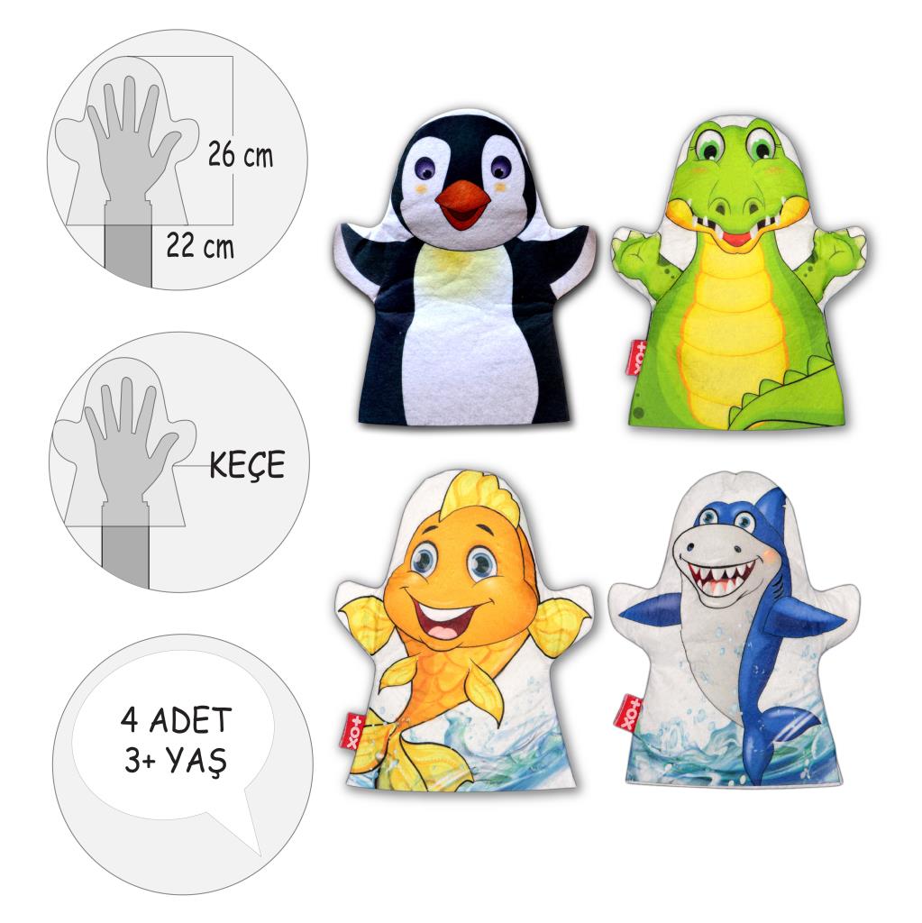 4 Piece Animals in Water Hand Puppet Set , Educational Toy