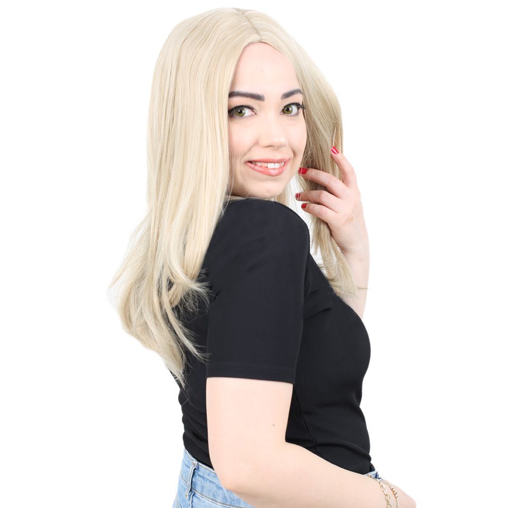 Kanekalon Fiber Synthetic Medium Straight Wig without bangs / Balkan / Platinum Highlights