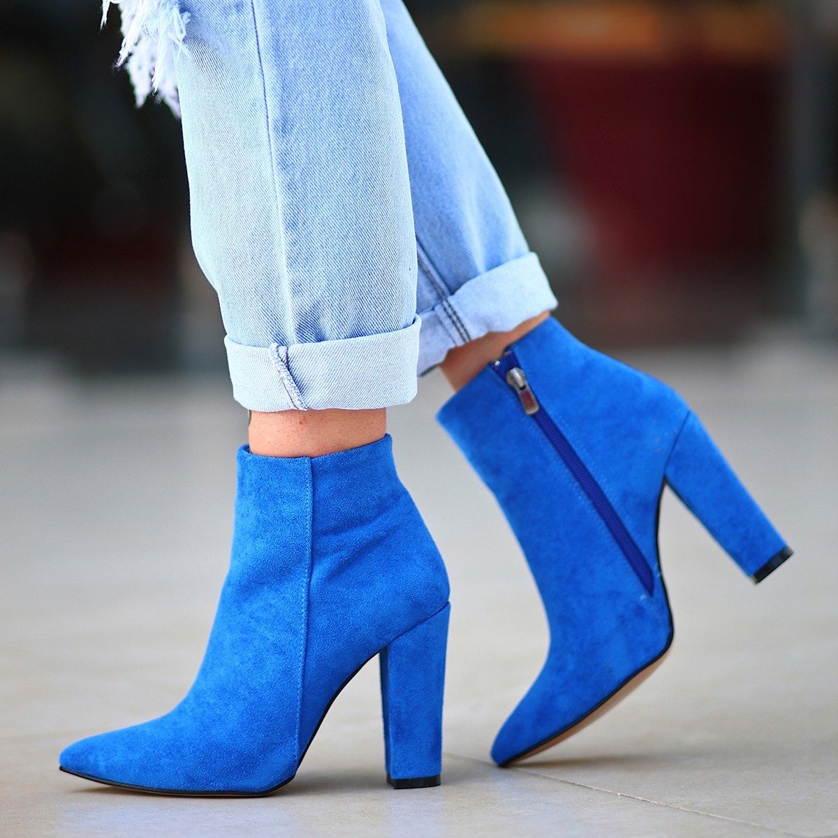 Saks Blue Suede Heeled Boots