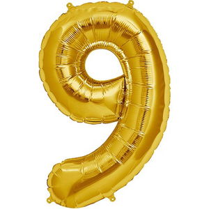 Shaped Supershape Gold Number Foil Balloon Number 9