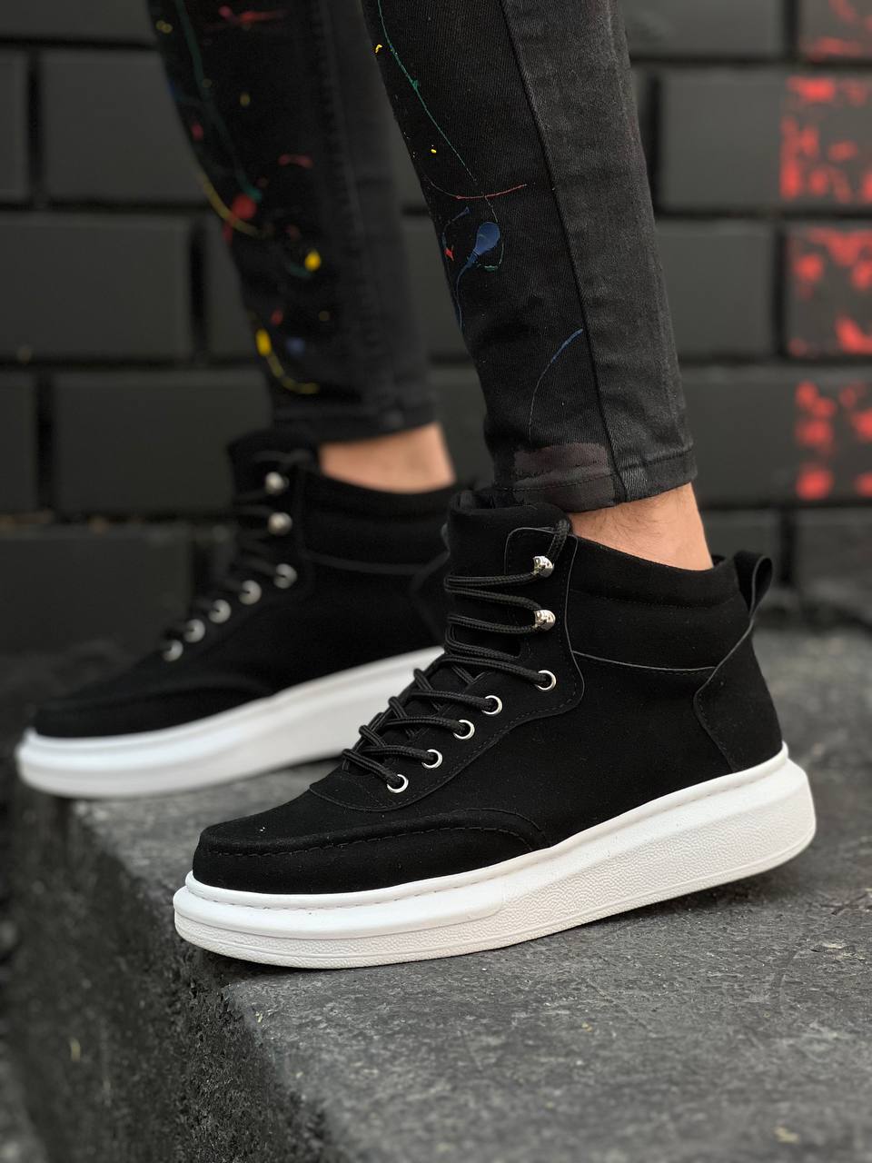 Black Suede High Sole Men's Ankle Boots